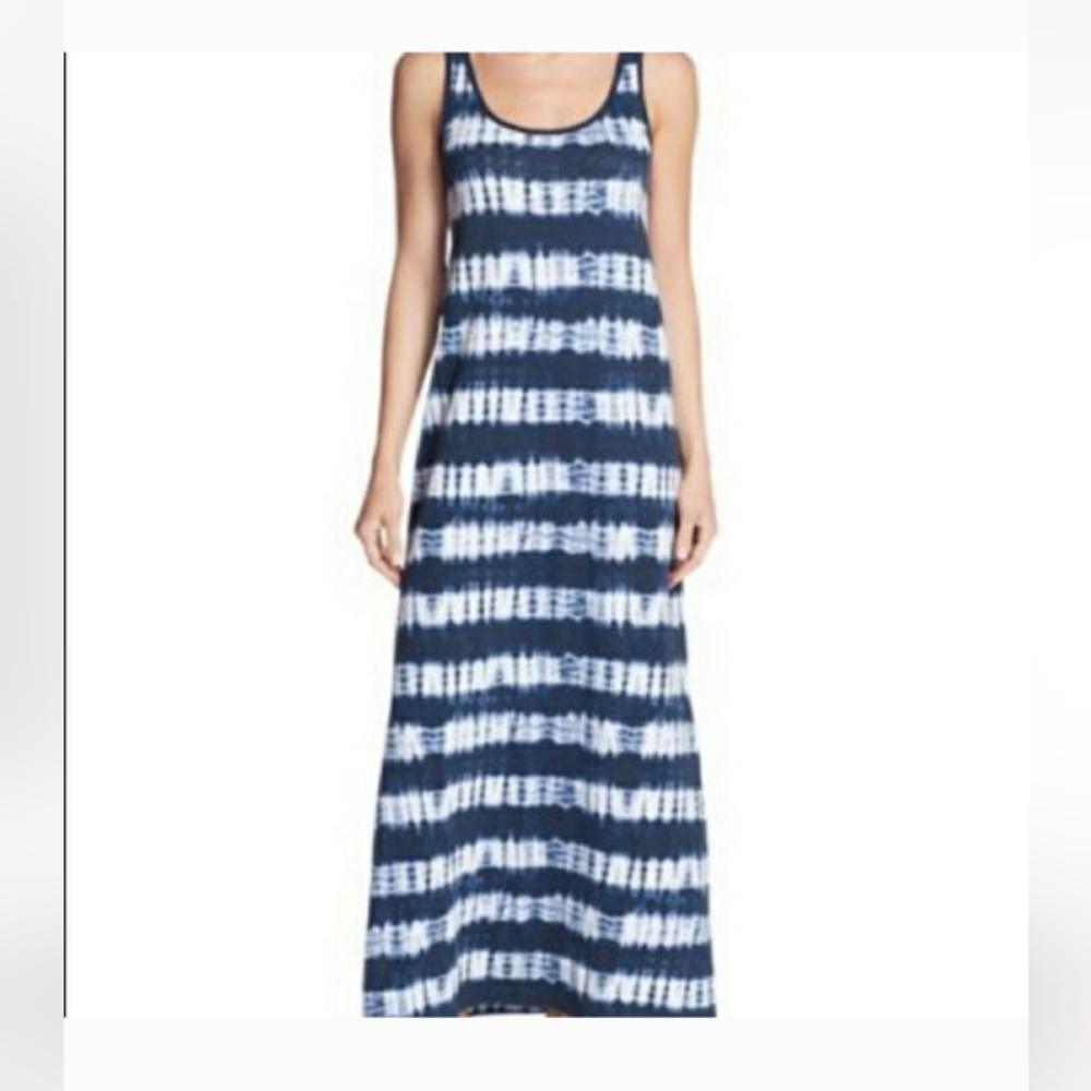 Eddie Bauer Navy and White Tie-Dye Maxi Dress NWT large